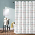 Lush Decor Ombre Stripe Yarn Dyed Cotton Shower Curtain, 72" W x 72" L, Rainbow - Fabric Shower Curtains - Striped Bathroom Curtain - Farmhouse & Coastal Decor