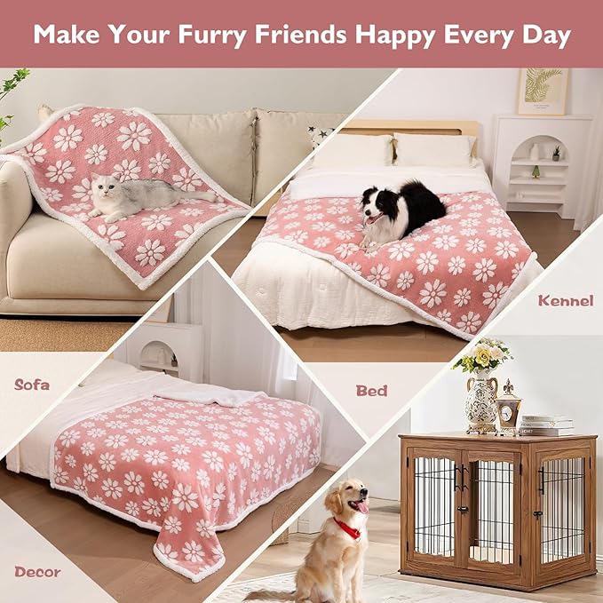 Yaning Waterproof Blanket for Dog Cat or Adult, Cute 3D Textured Flower Dog Blanket for Bed Couch Sofa, Soft Liquid Pee Proof Pet Furniture Protector, 60"x80", Pink