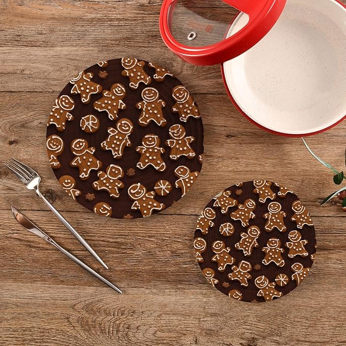 Brown Ginger Bread Trivets for Hot Dishes Pots and Pans Potholders Woven Trivet Cotton Round Large Pot Holder Decor Heat Resistant Hot Pads Mat for Table Counter Cooking Potholder Set of 2 (