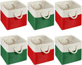 Geiserailie 6 Pcs 11 x 11 Inch Cube Storage Bins Fabric Storage Organizer Bins Foldable Cube Baskets with Sturdy Carry Handles Wicker Baskets for Home (Christmas Color)
