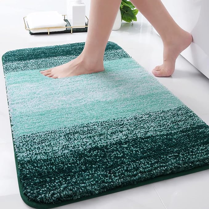 Arotive Microfiber Bathroom Rugs, Shaggy Soft and Absorbent Bath Rug, Non-Slip, Thick Plush Machine Washable Dry Bath Mats for Bathroom, Tub and Shower, 30x20, Dark Green, Rectangular