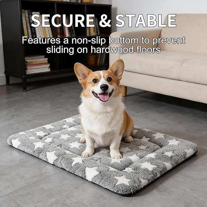 Fogkiss Dog Crate Mat, 4 Piece Reversible Pet Bed, Polyester, Machine Washable, Small Dogs & Cats, Rectangular (Gray Star, 24" L x 18" W x 1.5" Th)