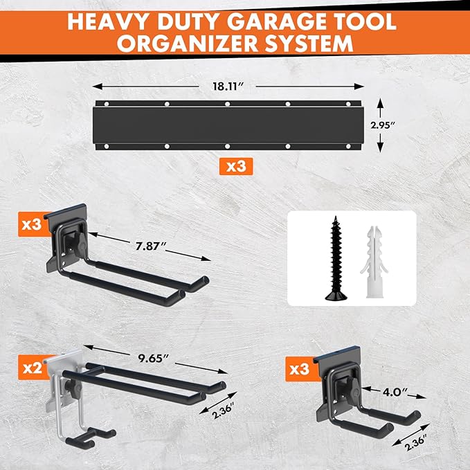 Lvoess 48" Garage Tool Organizer Wall Mount, 440lbs Heavy Duty Metal Storage Rack | Adjustable Hooks Garden Tool Organization System | Anti-Rust Shed Holder for Hanging Rake, Broom, Shovel, Snowboard