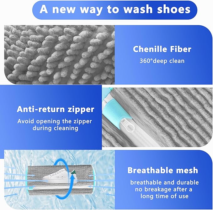 Xinambyh 2Pcs Reusable Shoe Washing Machine Bag for Washer and Dryer:Free Up Hands, Prevent Deformation,shoe bag with Zipper Protection Design, Use for all Shoes,Sports Shoes(Gray)