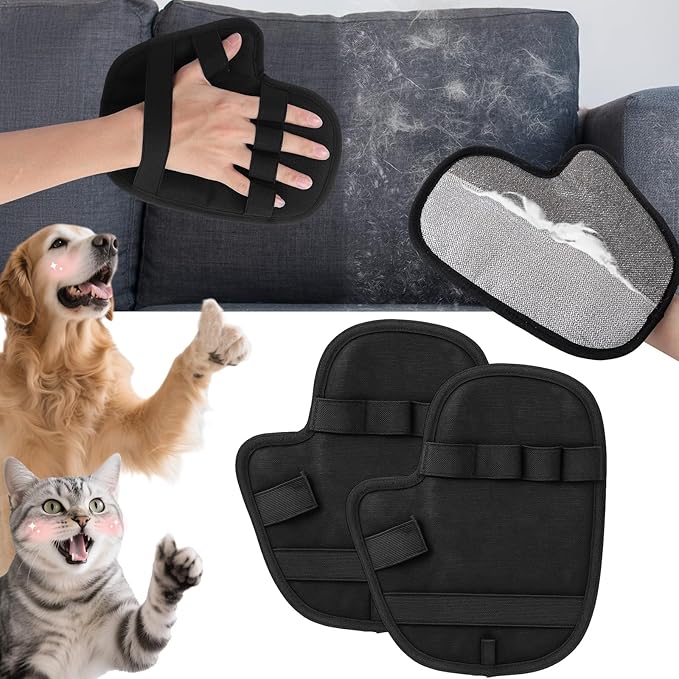 2PCS Pet Hair Removal Glove - Reusable Pet Hair Removal Tool with Divided Fingers for Cats & Dogs, Electrostatic Hair Remover for Couch, Carpet, Furniture, Car, Bedding, Easy Cleaning & Grooming Tool