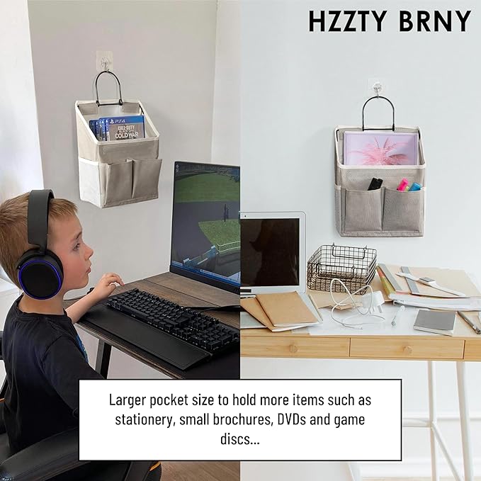 HZZTY BRNY 2pcs Wall Hanging Storage Bag, Small Door Closet Linen Fabric Pockets Organizer, Waterproof Multi Functional for Living Room Bedroom Bathroom Kitchen RV Camper with Hooks All Grey