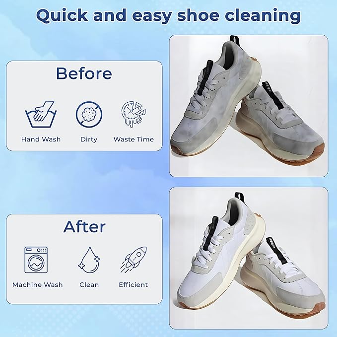 SR ESSENTIALS 2Pcs Shoe Washing Machine Bag with Insoles | Reusable Sneaker Laundry Bags for Machine Wash | Fluffy Fiber 360° Cleaning with Durable Zipper Closure (White Grey & Trees)