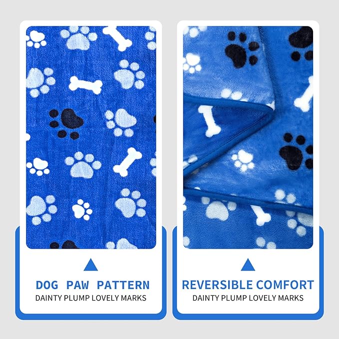 AIWEK Dog Blanket Paw Bone Pattern 1 Pack 2 Super Soft Warm Flannel Sofa Cover Car Bed Protector, Urine Proof Washable Outdoor Pet Blanket for Puppy Large Dogs & Cats,60"*50" Blue