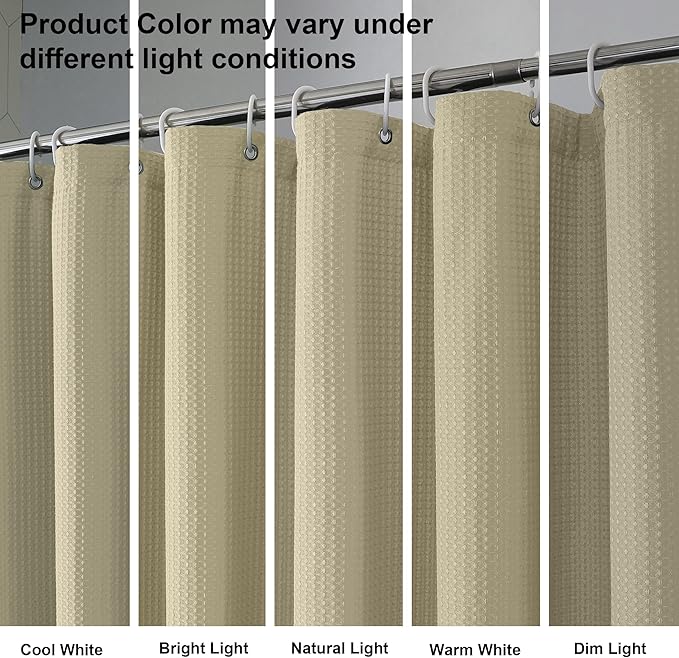 OVZME Waffle Shower Curtain Set for Bathroom, Textured Heavy Duty Fabric Bath Curtains, Luxury Hotel Weighted 230GSM Bathroom Decor with 12 Plastic Hooks, Machine Washable, 72Wx72L, Taupe
