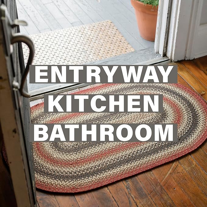 Homespice Chester Black and Red Braided Rugs 20x30 - Lodge and Cabin Style Jute Kitchen Rug
