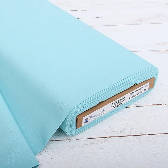 Threadart Linen Fabric by The Yard - Premium Cotton Linen Fabric for Embroidery, Cross Stitch, Apparel, Canvas, Home Décor- 55" Width - Light Aqua