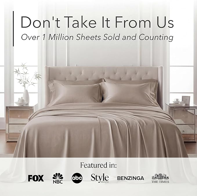 DECOLURE 100% Viscose Derived from Bamboo Sheets Queen Size - Luxury 6 Pc Naturally Cooling Sheets, Ultra Soft Bed Set - Deep 17" Pockets, Durable Double Stitching, Oeko Tex Standard (Taupe)
