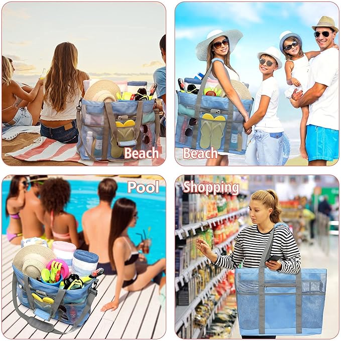 F-color Mesh Beach Bag Family - Large Tote Bag for Cruise Pool Toys Beach Vacation Essentials