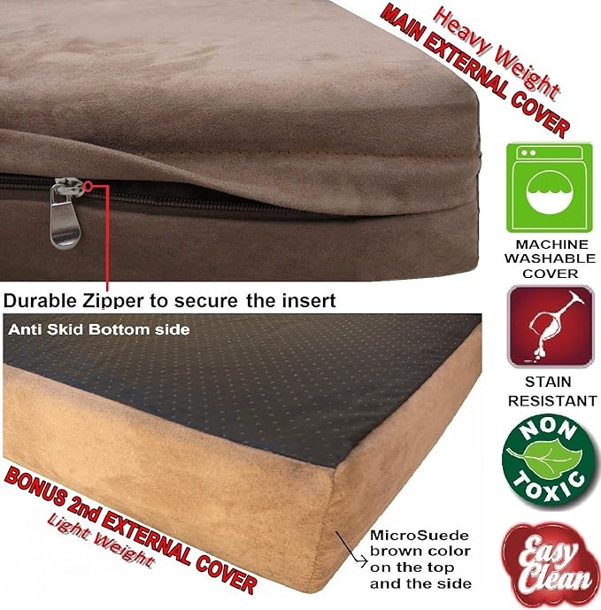 Dogbed4less Extra Large True Orthopedic Gel Memory Foam Dog Bed for Large Pet, Waterproof Liner and Durable Brown Cover, XL 40X35X4 Inch