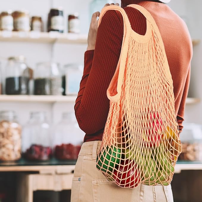 Shappy 16 Pcs Reusable Grocery Bags Mesh Produce Bags Washable Cotton Mesh Tote with Handles for Fruit Vegetable Shopping Storage Market(Multicolor)