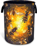 Queen Bee Laundry Basket Oxford Cloth Bee Honeycomb Laundry Hamper With Handle Foldable Portable Clothes Storage Basket 18.9 X 16.5 In Storage Bag For Laundry Room/Bathroom/Bedroom/Dormitories