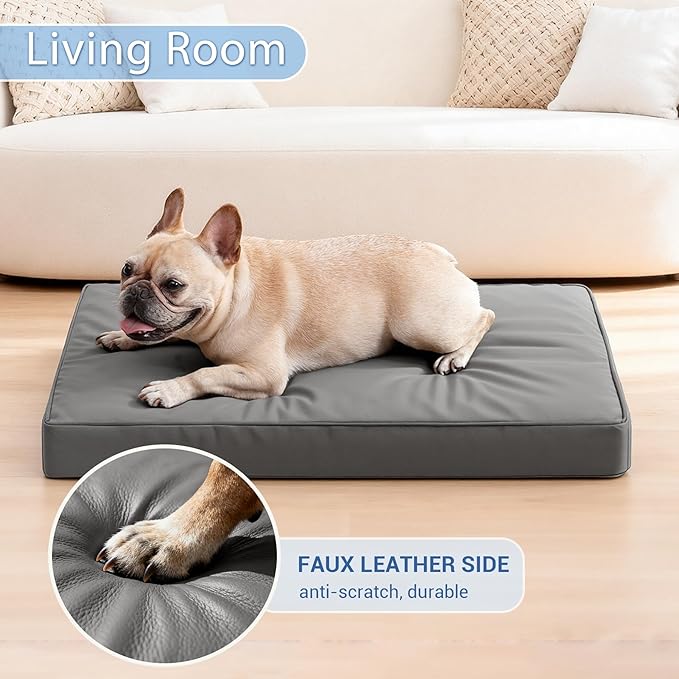 Vonabem Waterproof Dog Bed Medium Pet Crate Pad 30 inch Washable with Removable Cover Reversible, Outdoor Orthopedic Foam Durable Leather Anti-Slip Kennel Pads 29"x18" Grey