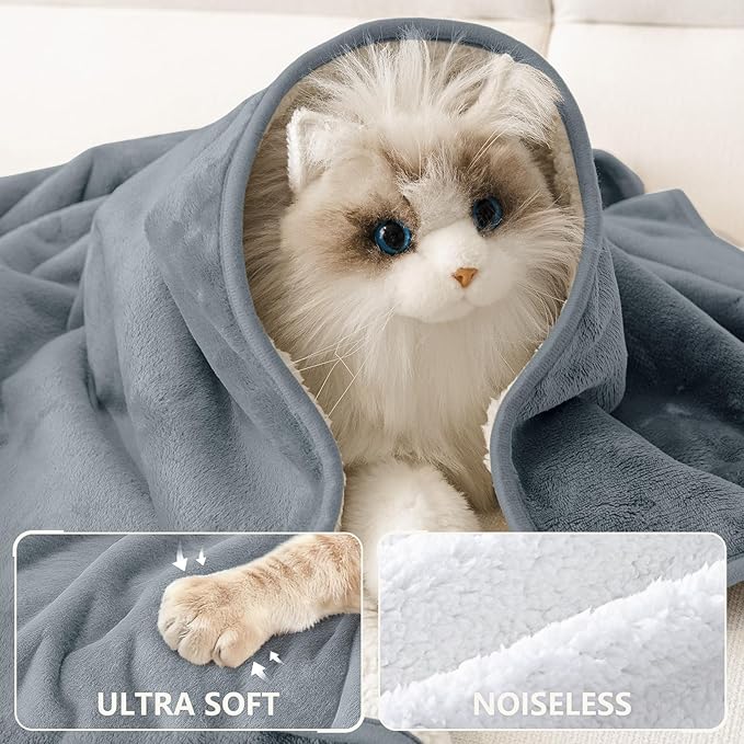 Smiry Waterproof Dog Bed Blanket, Leakproof Pet Throw Blanket for Bed Couch Sofa, Reversible Sherpa Fleece Furniture Protector Cover for Small Medium Large Dogs Cats (Grey, 60x80 inches)