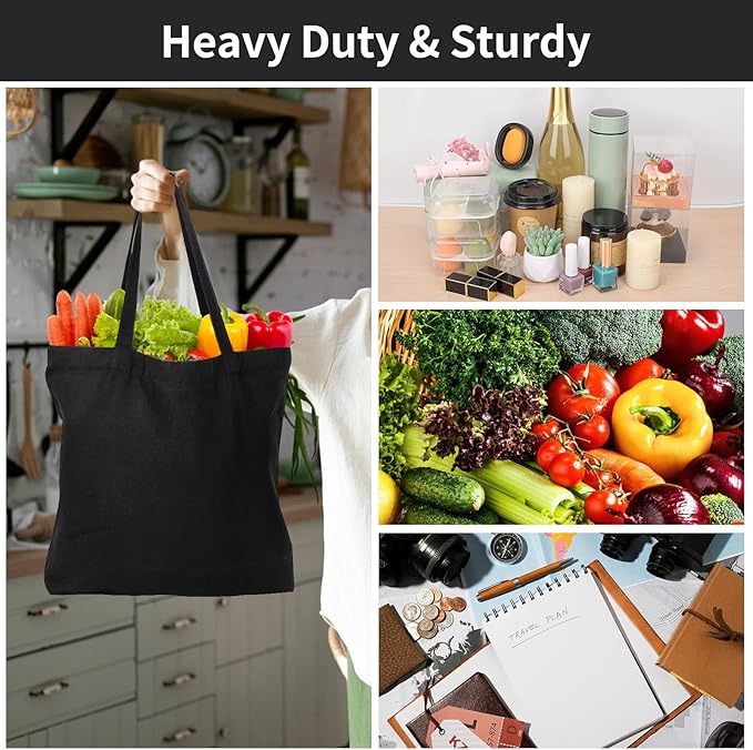 Segarty Black Canvas Tote, 12 Packs 16x15 inch Canvas Bags with Zipper, 12Oz Heavy Duty Reusable Plain Grocery Shopping Totes for Women Crafts Painting Embroidery, Gift Bags Bulk
