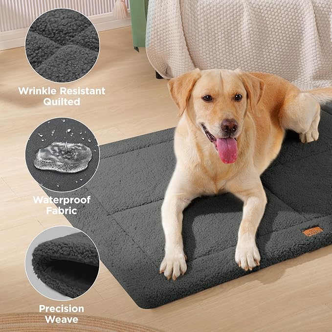 MASSFU Reversible Dog Crate Pad Bed for Large Dogs,Washable & Non-Slip Kennel Pet Mat, High Density Foam and Soft Fleece Cat Bed for Indoor & Outdoor Use, 41" x 28", Dark Gray