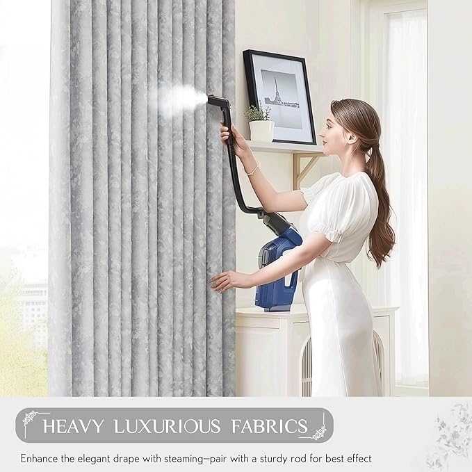 Beauoop Grey Floral Jacquard Blackout Curtains 96 Inches Long 2 Panels for Bedroom Living Room Chenille Flower Room Darkening Thermal Insulated Soundproof Rod Pocket Back Tab Window Drapes, 52x96