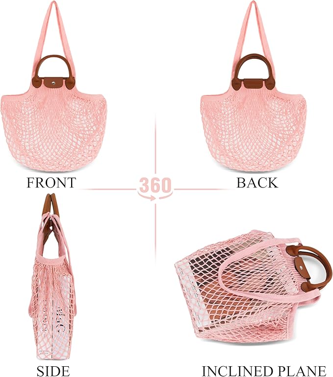 Hibala Woven Bag for Women, Fishing net bag,Straw Mesh Tote Bag, Beach,Hobo Bag, Foldable Large Capacity