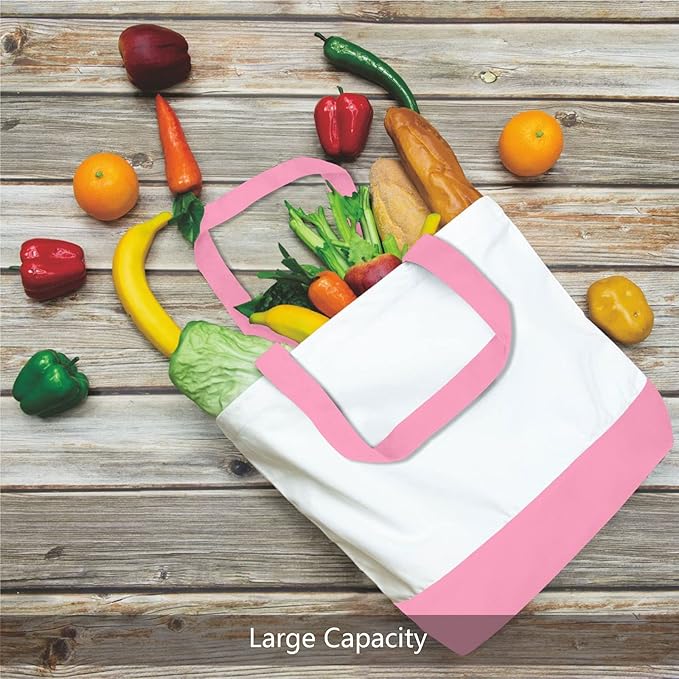 TOPDesign 3-Pack Super Strong Large 12oz Cotton Canvas Tote Bags, Reusable Grocery Shopping Cloth Bags, Fashionable Two-Tone Totes for Crafts, DIY Your Creative Designs