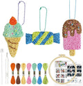 HAND U JOURNEY 3Pcs Embroidery Punch Needle Bachpack Charm Kit, Original Design with 2.2mm Punch Tool, Threads and Hoop. Random Color Chain (Icecream)