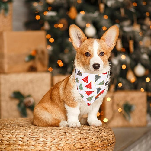 ADOGGYGO Christmas Dog Bandanas, Xmas Tree Candy Scarf, Premium Durable Fabric, White Christmas Bandanas for Medium Large Dogs Pets (Large)