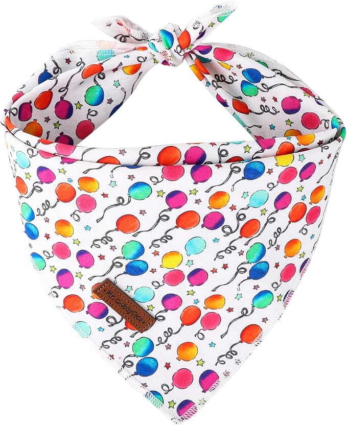 MR. CHUBBYFACE Birthday Dog Bandanas Reversible Triangle Bibs Scarf Accessories for Dogs Cats Pets C:Balloon