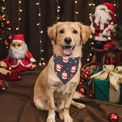 ADOGGYGO Christmas Dog Bandanas 2 Pack, Reversible Triangle Santa Snowman Pet Xmas Scarf, Adjustable Fit Christmas Bandanas for Extra Large Dogs Pets (X-Large)
