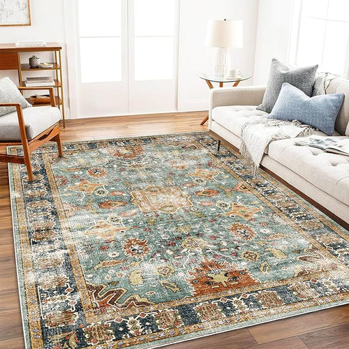 Area Rug 5'x7' Washable Vintage Traditional Floor Cover Foldable Thin Retro Kitchen Accent Indoor Distressed Non Slip Carpet for Bedroom Living Room