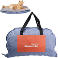 Portable Waterproof Dog Mat for Camping, Patio & Travel - Foldable Outdoor Dog Bed with Teflon Shell & Removable Plush Pad - Easy Clean, Durable - S (Denime Blue)