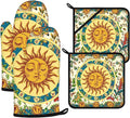 Sun and Moon Oven Mitts and Pot Holders Sets 4Pcs,Extra Long Oven Gloves Potholder for Kitchen Cooking Baking BBQ 100% Cotton Heat Resistant