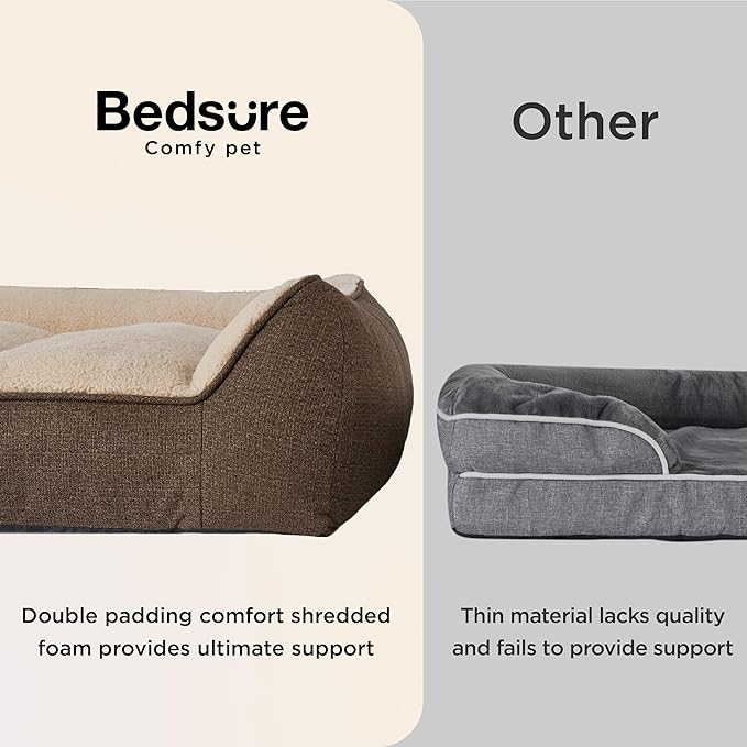 Bedsure Orthopedic Dog Bed Medium Size Dog - Extra Thick Supportive Medium Dogs Beds with Waterproof Washable Cover, Comfort Pet Bed Sofa with Soft Plush Sherpa and Nonskid Bottom, Brown, 35"