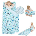 Viviland Toddler Nap Mat, Rolled Sleeping Mats with Pillow and Minky Dot Blanket for Girls Boys, Kids Slumber Bags/Nap Mat for Preschool, Daycare, Kindergarten, Travel Camping - Blue Ocean Whales