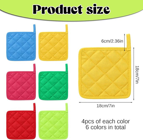 24 Pcs Pot Holders for Kitchen, 7 Inch Multicolor Cotton Pot Holders Square Hot Pads Heat Resistant Potholder with Hanging Loops for Cooking, Baking,Pots, Plates, Kitchen Decor, Gifts
