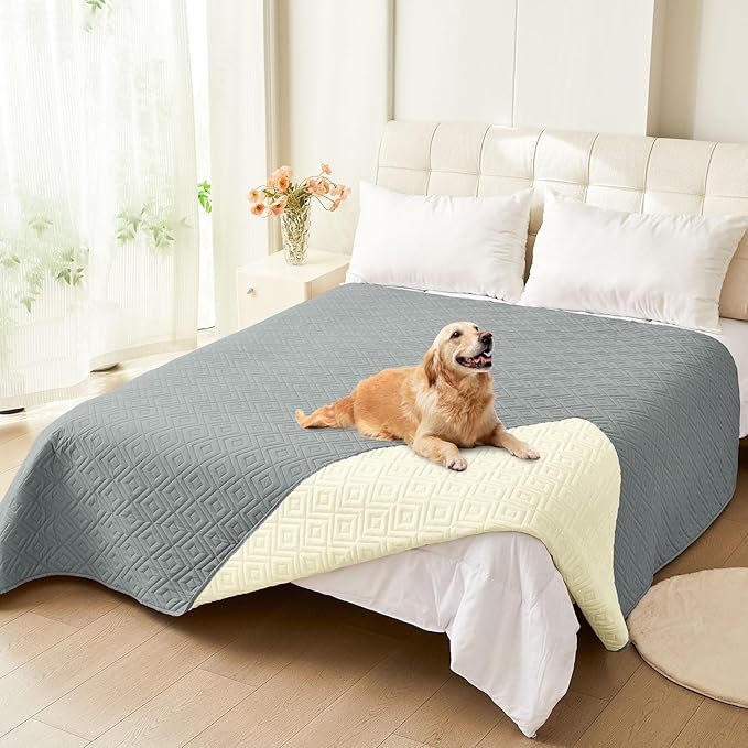 hyha Waterproof Dog Blanket, Soft Dog Bed Cover Pet Blankets, Waterproof Sofa Couch Cover for Dogs Washable, Reversible Pet Couch Covers for Sofa Furniture (52x82 Inch, Grey/Beige)