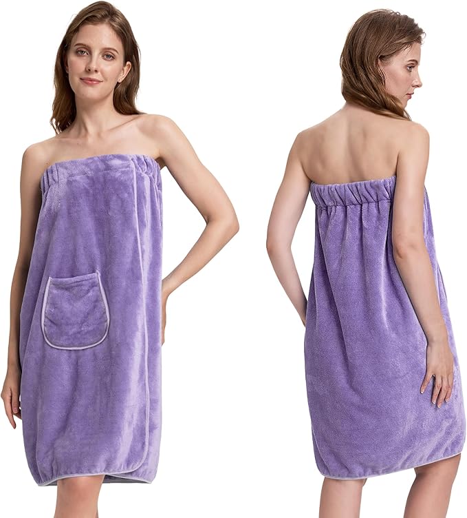 PJGGZ Towel Wrap for Women, Three Adjust Clasps Closure Bath Wraps After Shower Spa Sauna Bathrobe(Available in Plus Size)