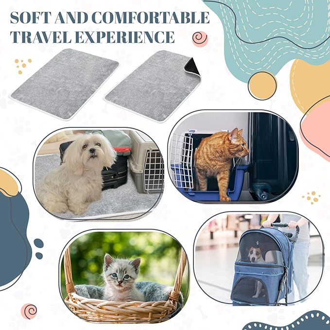 Drydiet 4 Pcs Pet Carrier Pad Travel Pet Reversible Dog Mat Replacement Liners for Travel Dog Bed Pad Washable Plush Double Sided Bed Mat for Cat Kennel Crate(Grey,17 x 11 Inch)