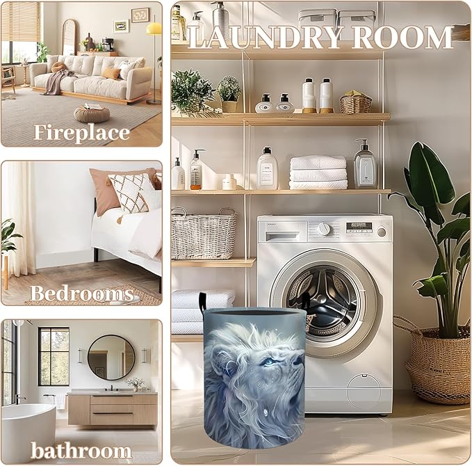 ainori Elegant Lion Laundry Basket, Oxford Cloth Fantasy Nature Dirty Clothes Collapsible Hamper for Room Decor, Butterfly Insect Print Gifts Toy Organizer 19.7 * 15.8 Inch for Bedroom Bathroom Dorm