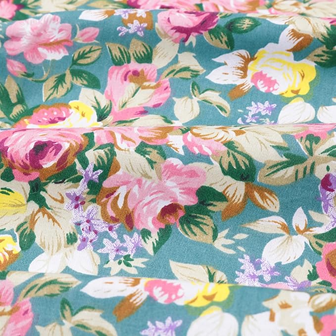 Hanjunzhao 14 Fat Quarters Bundle 18x22 inch - Pre-cut Cotton Quilting Fabric Squares - Quarter Yard Material -for Sewing, Quilting, Patchwork, and Holiday Halloween Christmas DIY Crafts -Retro Floral