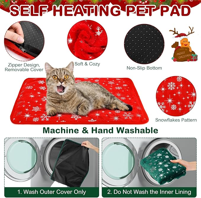 Clysee 4 Pack Self Heating Cat Bed Cat Self Warming Pad with Removable Cover Extra Warm Thermal Pet Pad Washable Pet Crate Mat Anti Slip Kennel for Indoor Outdoor Pets (Snowflake,16 x 20 Inches)