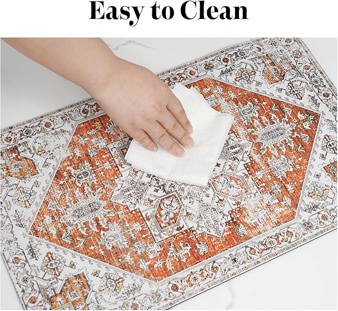 Cuslnox Dog Food Mats for Floors, Absorbent Quick Dry Pet Cat Food Mat, Dog Bowl Mats for Food and Water Dispenser Mat, Eco-Friendly Dog Accessories Pet Supplies 16""x24"", Vintage Orange