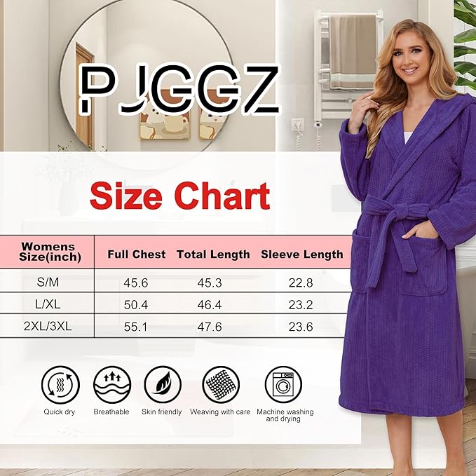 PJGGZ Hooded Bathrobes for Women, Soft Long Towel Robes for Women - Quick Dry yet Warm
