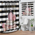Culudea Pink Fashion Inspirational Quotes Perfume Shower Curtain Set, Floral Woman Girl Bathroom Window Waterproof Shower Curtain Set for Bathroom Decor