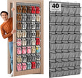 Hualleko 40-Pocket Over the Door Shoe Organizer - Large Mesh Pocket Hanging Shoe Organizer,Behind the Door Shoes Storage Holder Hanger,Large Capacity Design for Dorm Room College,Store 20 Pairs(Grey)