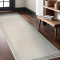 Easy Jute Rugs 2x7 Bordered Bone Color Living Room Indoor Outdoor Runner Rug for Patio and Kitchen Rug High Traffic Washable Easy to Clean Solid Boho Woven Design Outside Carpet (2 x 7)