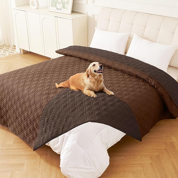 hyha Waterproof Dog Bed Blanket, Soft Pet Blankets, Waterproof Couch Cover for Dogs, Reversible Sofa Covers Washable for Furniture (82x82 Inch, Brown/Chocolate)