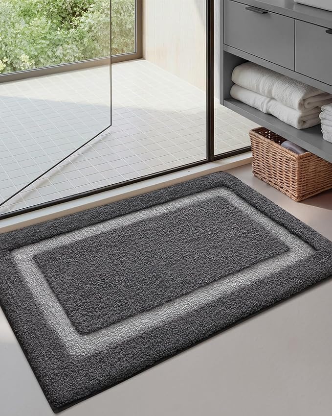 Color&Geometry Bathroom Rugs, Water Absorbent and Quick Dry Microfiber Bath Rugs-16"x24", Non-Slip, Machine Washable, Extra Soft Plush Bath Mats for Bathroom, Laundry Room, Dark and Light Grey
